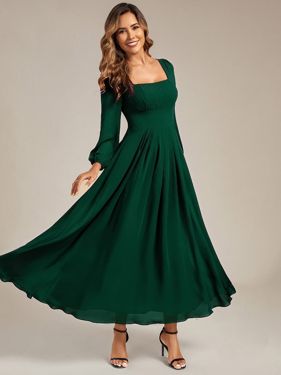 See-through Chiffon Lantern Sleeve Bridesmaid Dress #color_Dark Green