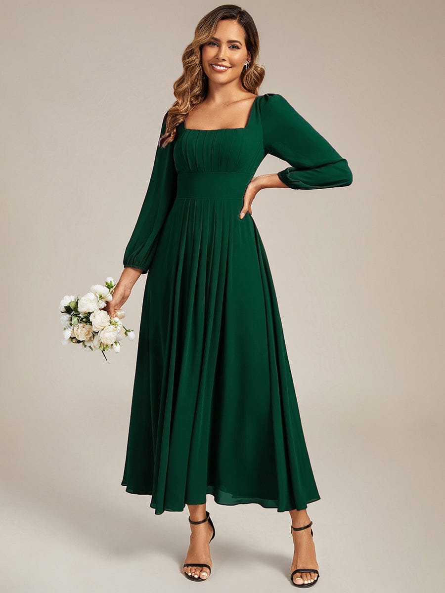 See-through Chiffon Lantern Sleeve Bridesmaid Dress #color_Dark Green