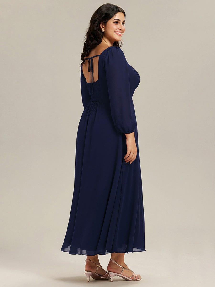 See-through Chiffon Lantern Sleeve Bridesmaid Dress #color_Navy Blue