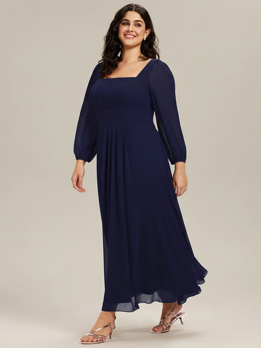 See-through Chiffon Lantern Sleeve Bridesmaid Dress #color_Navy Blue