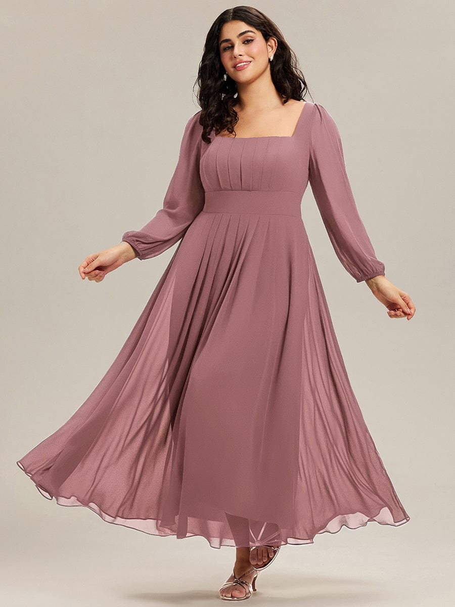 See-through Chiffon Lantern Sleeve Bridesmaid Dress #color_Purple Orchid