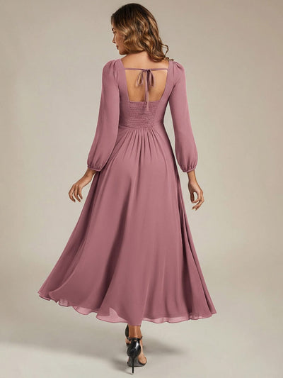 See-through Chiffon Lantern Sleeve Bridesmaid Dress #color_Purple Orchid