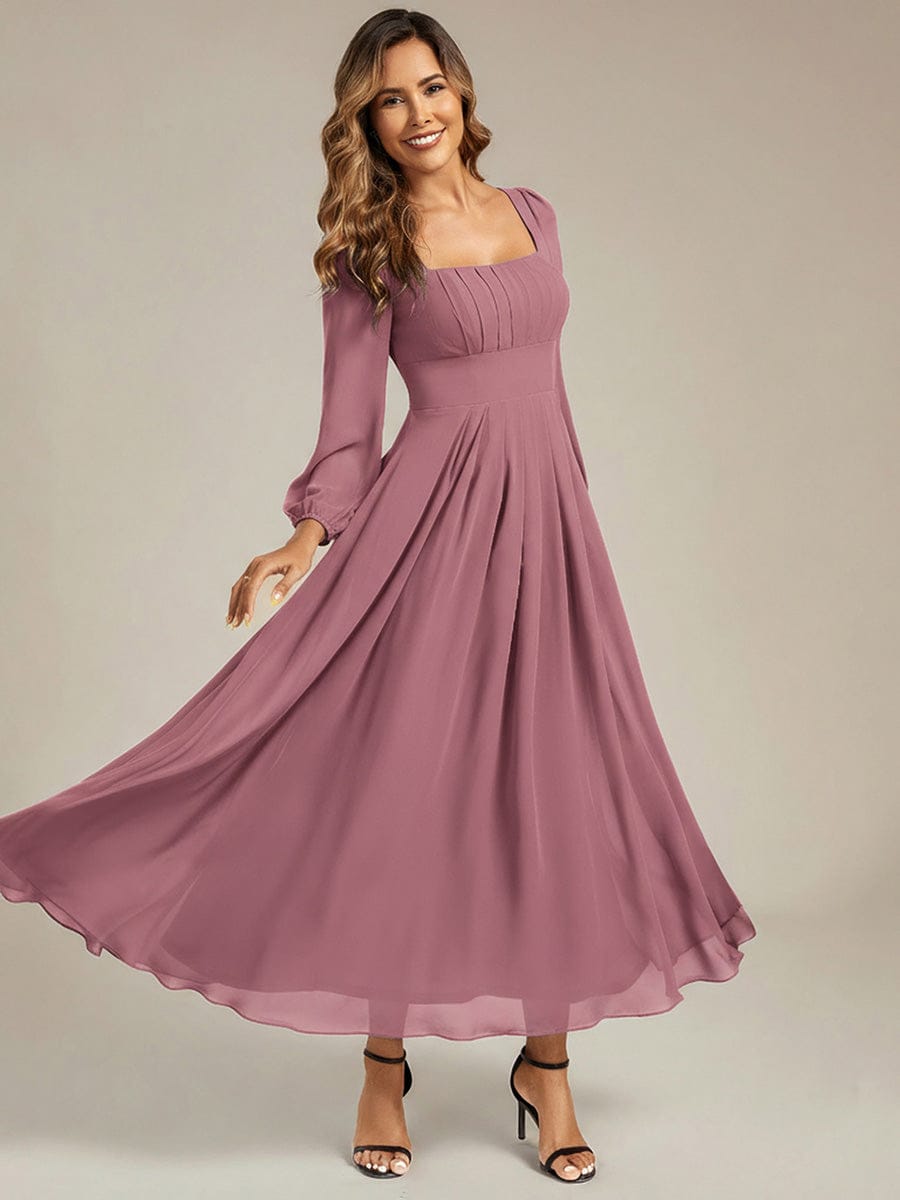 See-through Chiffon Lantern Sleeve Bridesmaid Dress #color_Purple Orchid