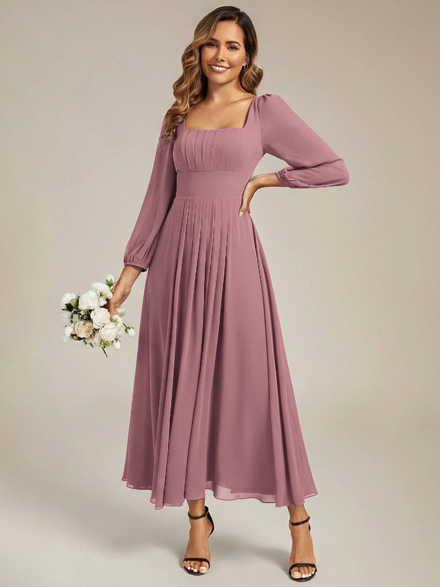 See-through Chiffon Lantern Sleeve Bridesmaid Dress #color_Purple Orchid