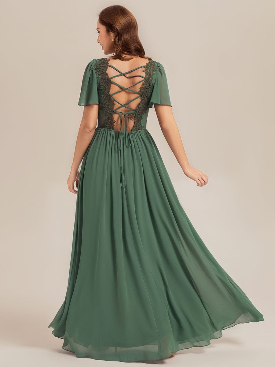 Tie-Front Chiffon Ruffle Sleeve Bridesmaid Dress #color_Eucalyptus Green