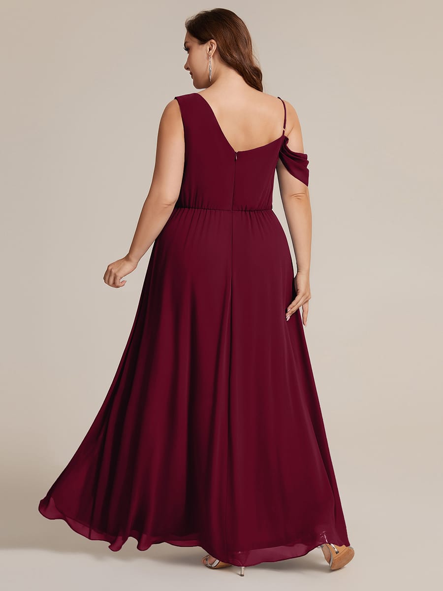 Thigh-High Slit Chiffon Sleeveless Dress #color_Burgundy