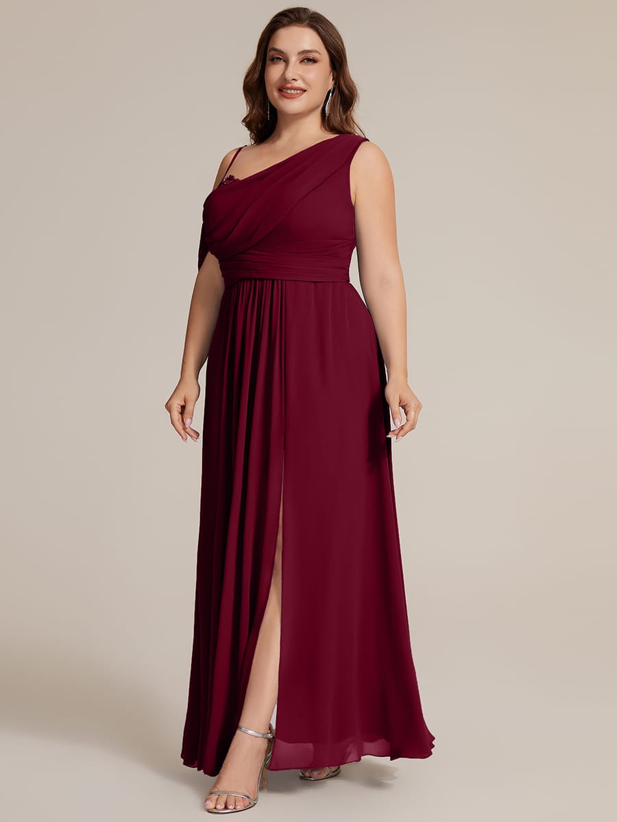 Thigh-High Slit Chiffon Sleeveless Dress #color_Burgundy