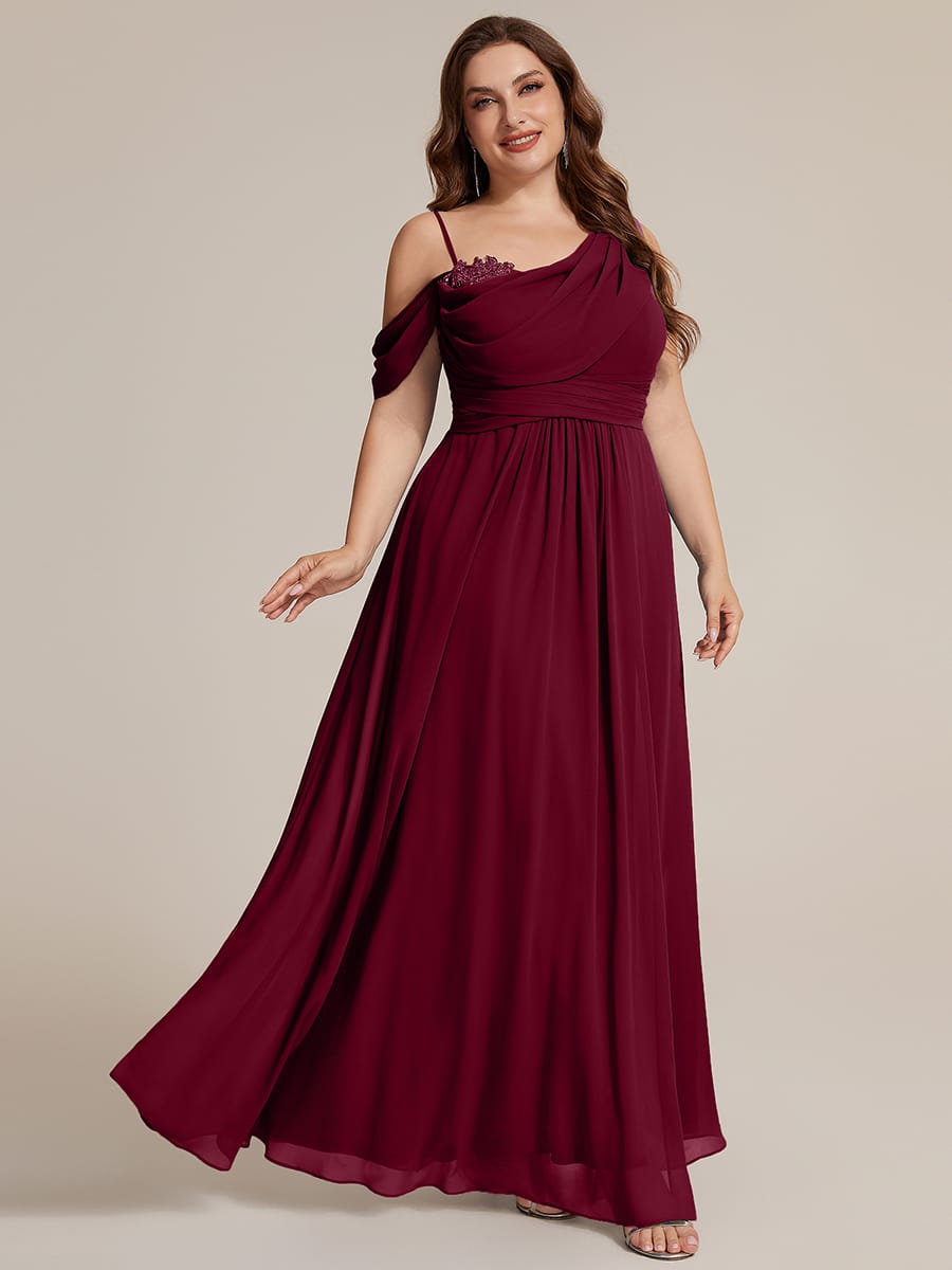 Thigh-High Slit Chiffon Sleeveless Dress #color_Burgundy
