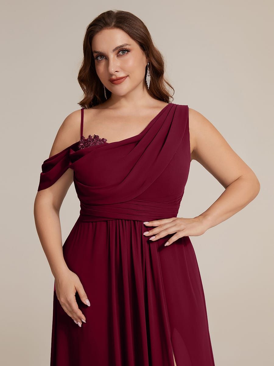 Thigh-High Slit Chiffon Sleeveless Dress #color_Burgundy