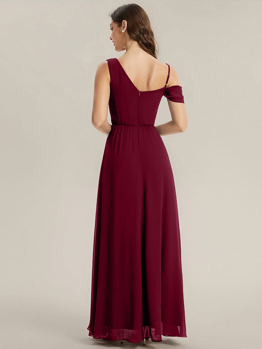 Thigh-High Slit Chiffon Sleeveless Dress #color_Burgundy