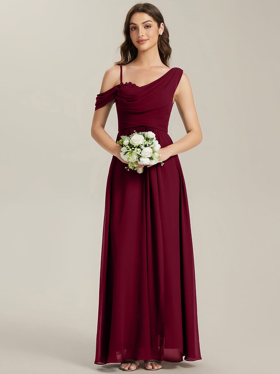 Thigh-High Slit Chiffon Sleeveless Dress #color_Burgundy