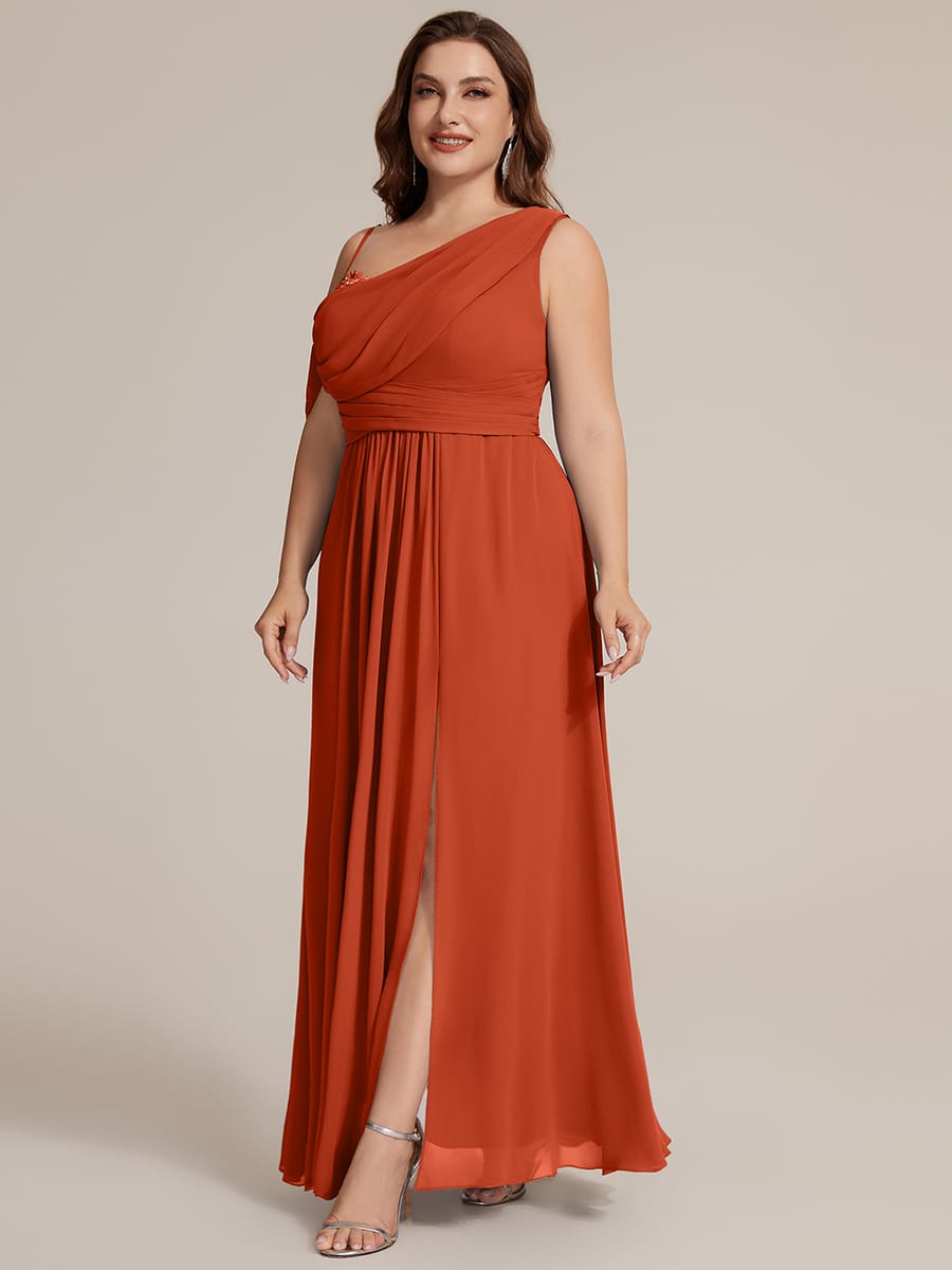 Thigh-High Slit Chiffon Sleeveless Dress #color_Burnt Orange
