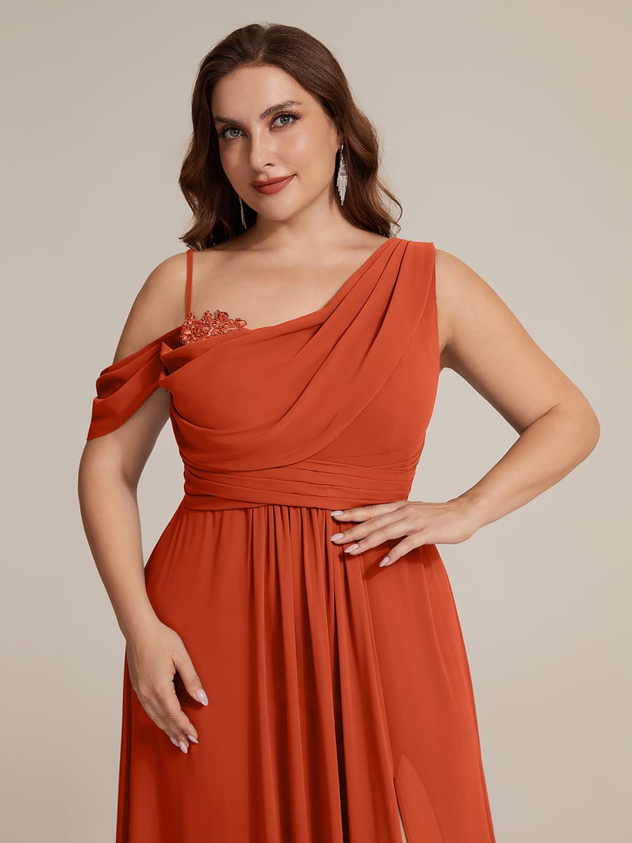 Thigh-High Slit Chiffon Sleeveless Dress #color_Burnt Orange