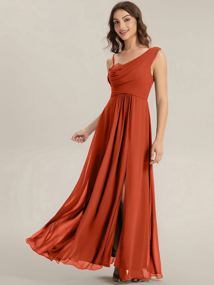 Thigh-High Slit Chiffon Sleeveless Dress #color_Burnt Orange