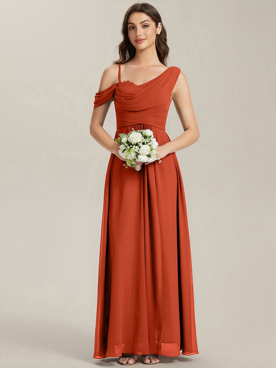 Thigh-High Slit Chiffon Sleeveless Dress #color_Burnt Orange