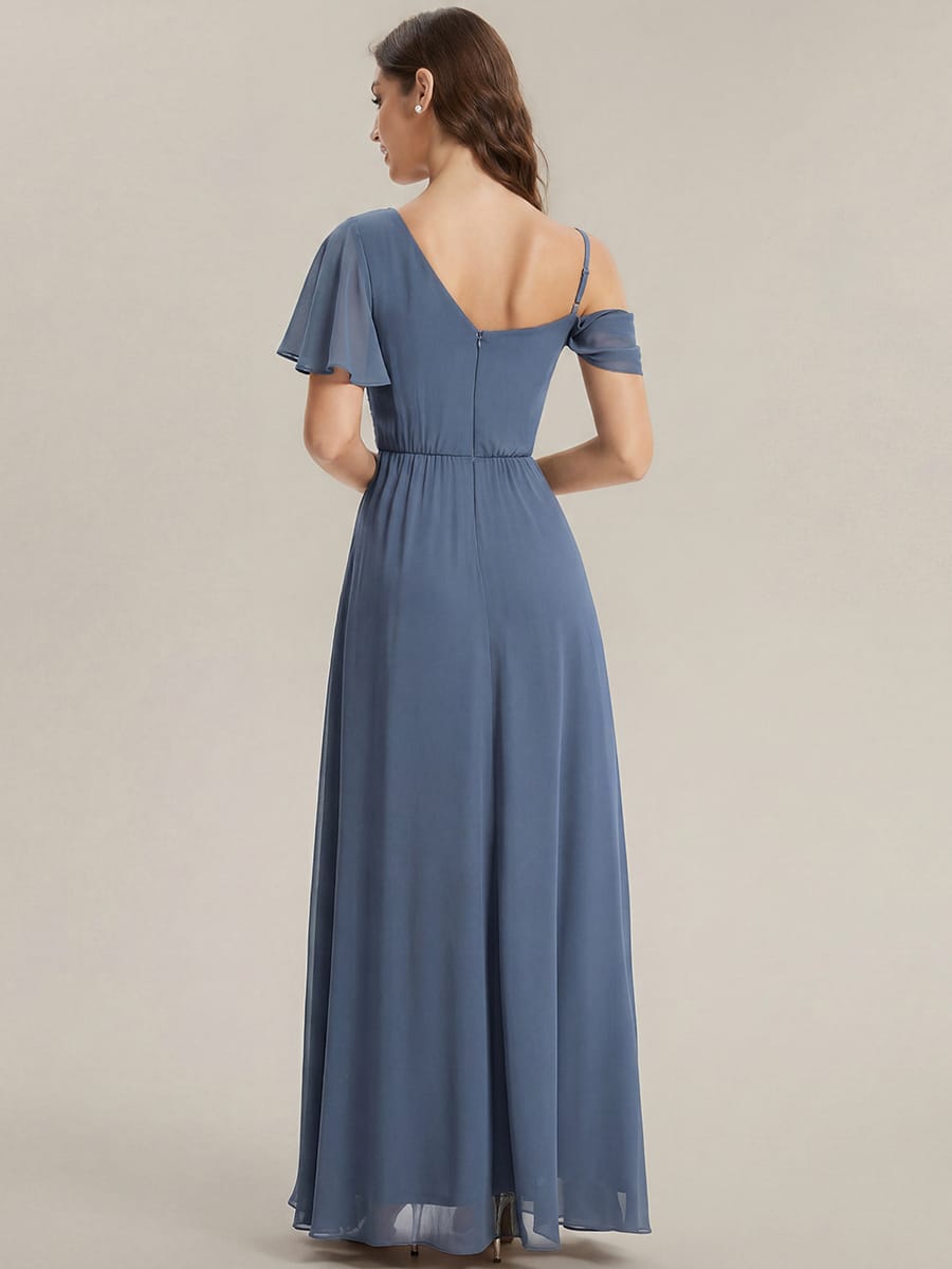 Thigh-High Slit Chiffon Sleeveless Dress #color_Dusty Blue
