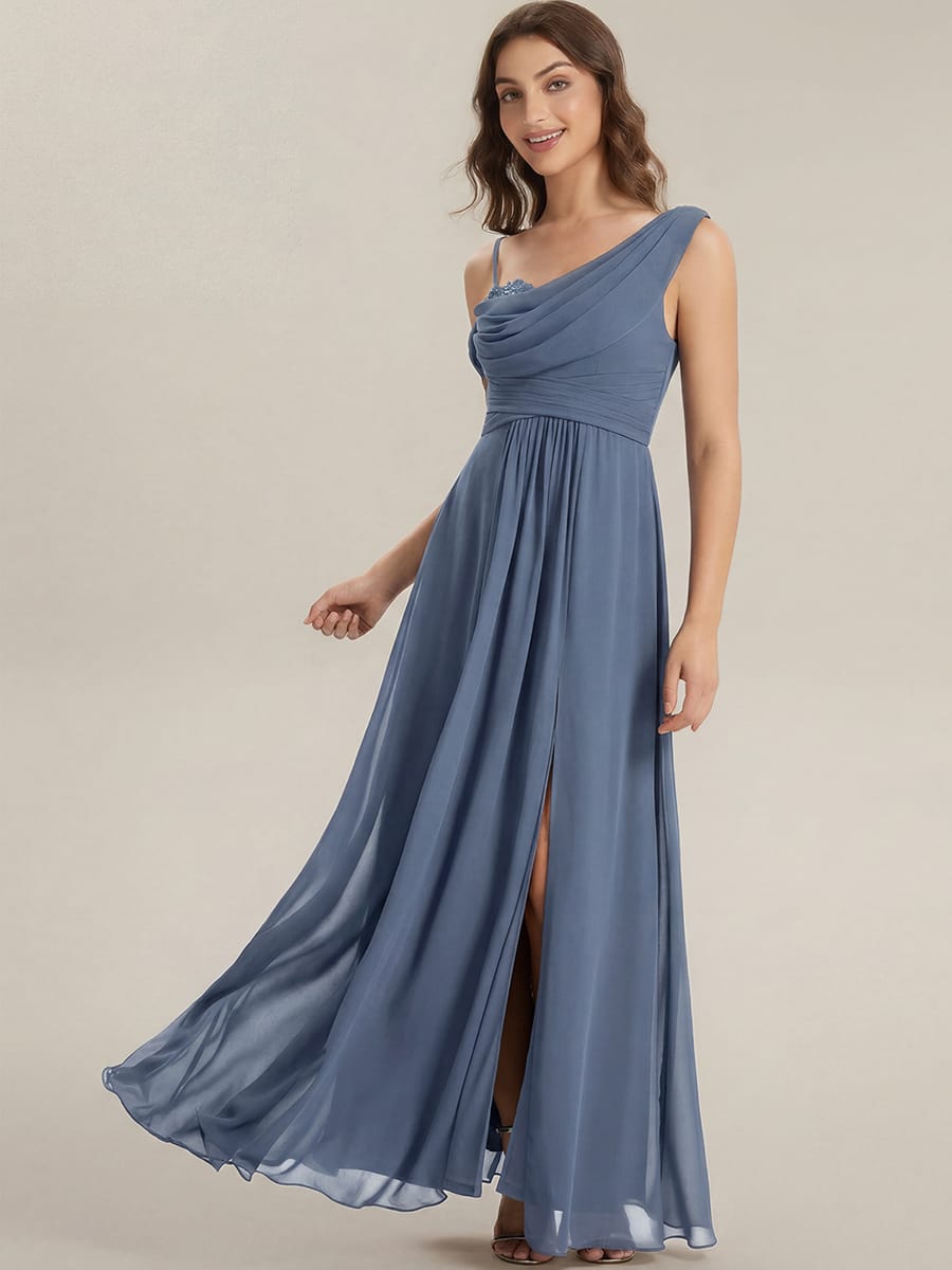 Thigh-High Slit Chiffon Sleeveless Dress #color_Dusty Blue