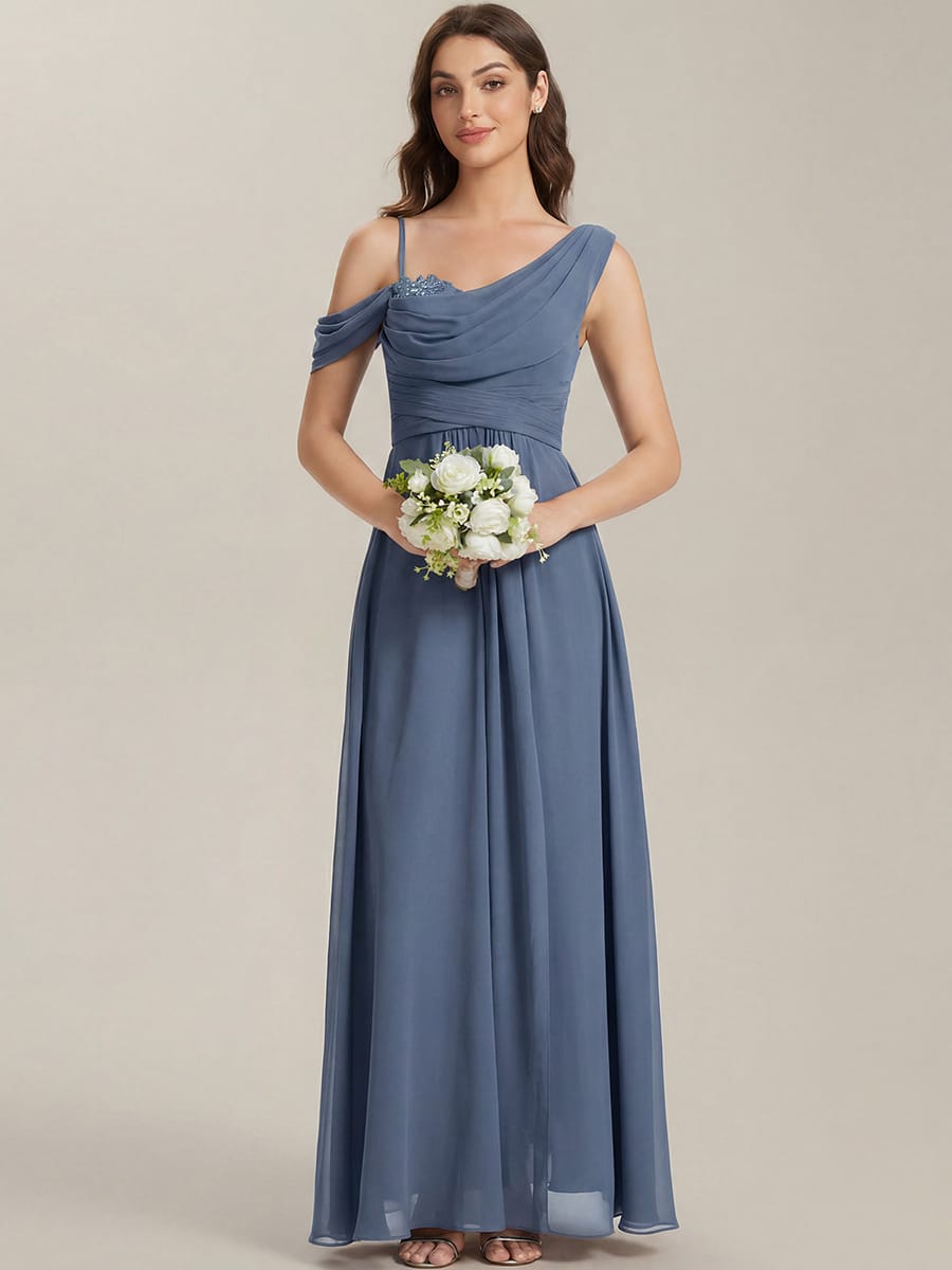 Thigh-High Slit Chiffon Sleeveless Dress #color_Dusty Blue