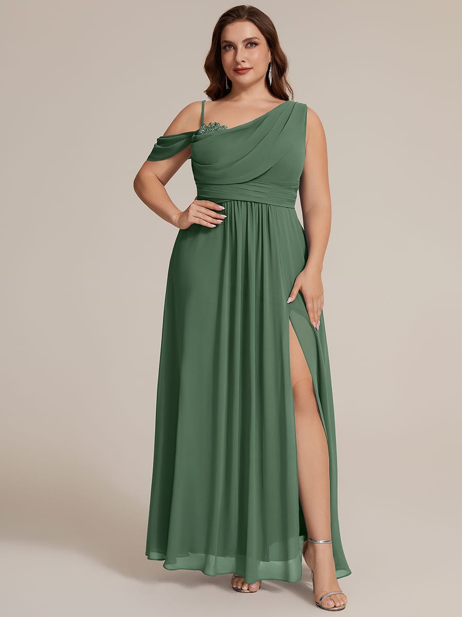 Thigh-High Slit Chiffon Sleeveless Dress #color_Eucalyptus Green