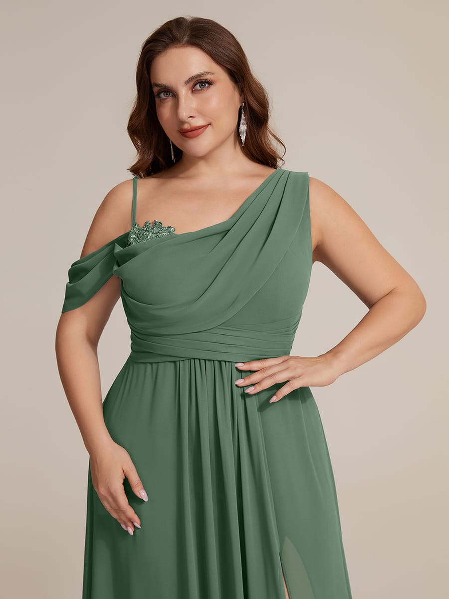 Thigh-High Slit Chiffon Sleeveless Dress #color_Eucalyptus Green