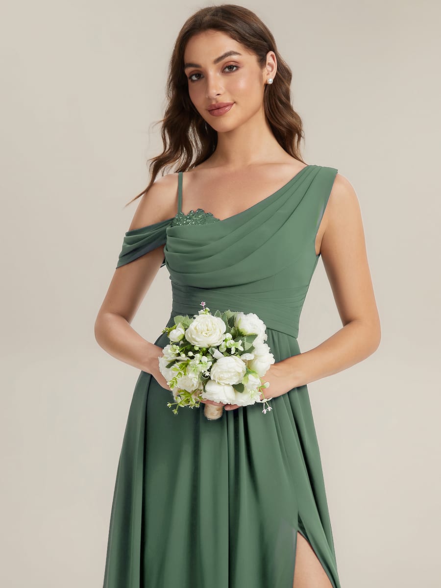 Thigh-High Slit Chiffon Sleeveless Dress #color_Eucalyptus Green