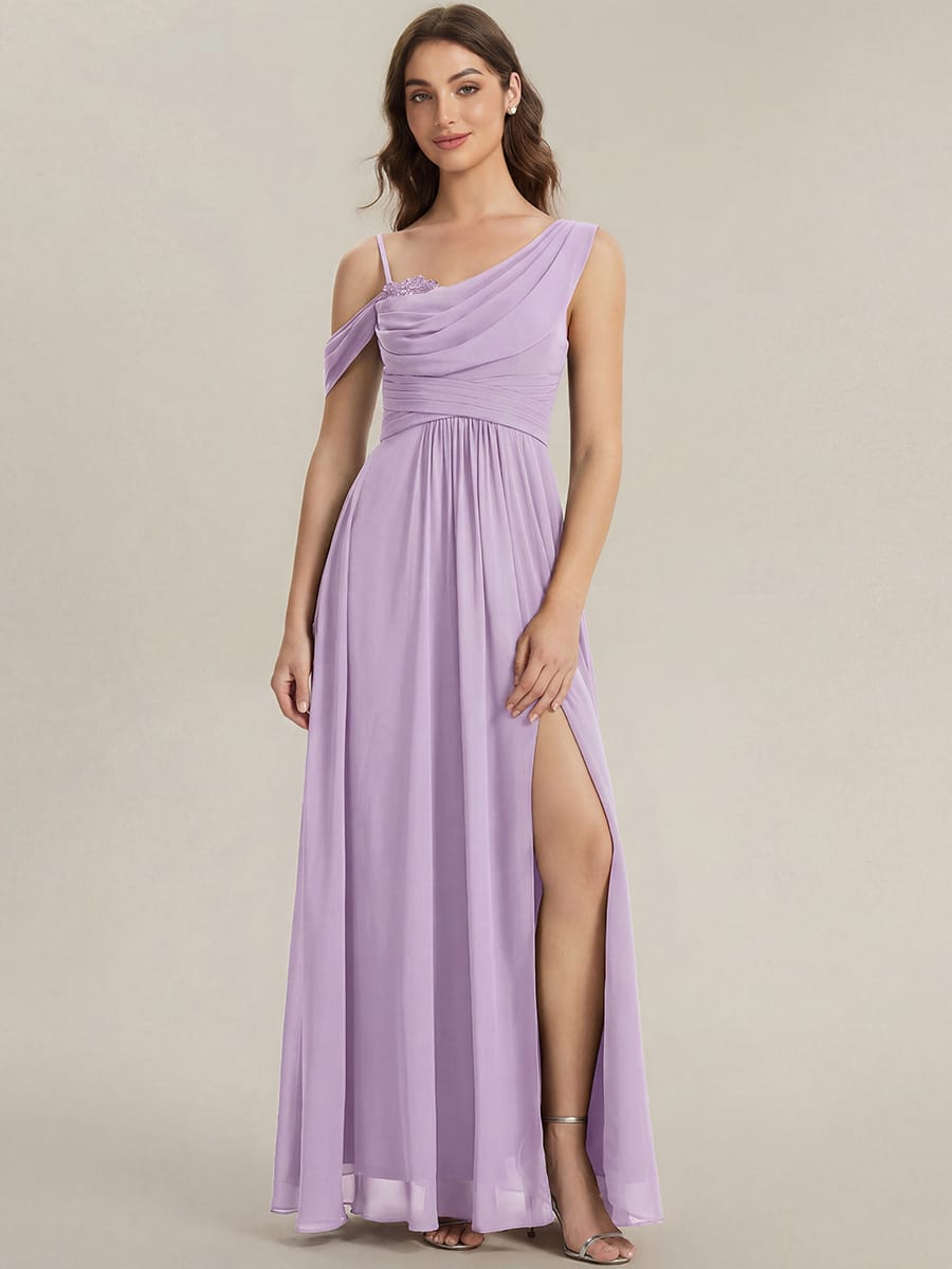 Thigh-High Slit Chiffon Sleeveless Dress #color_Frosted Lilac