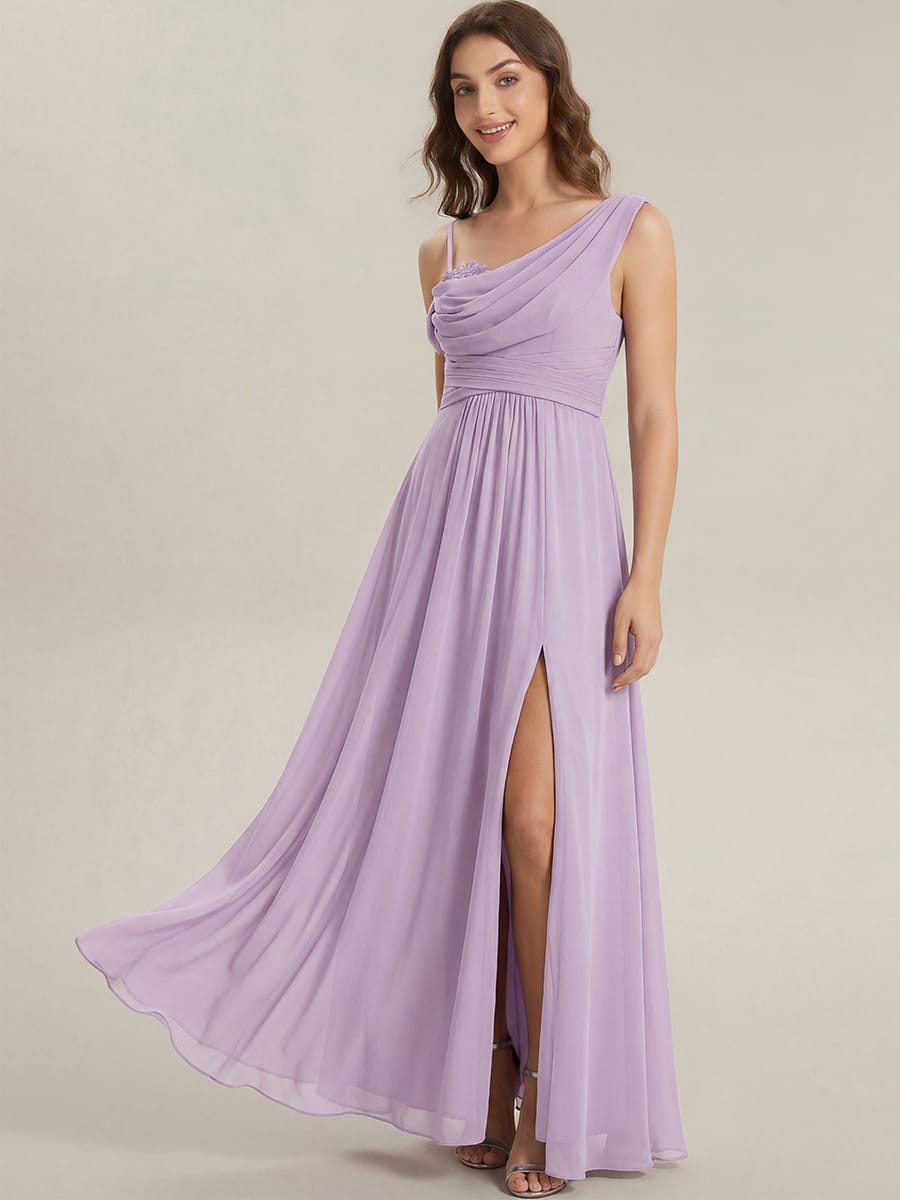 Thigh-High Slit Chiffon Sleeveless Dress #color_Frosted Lilac