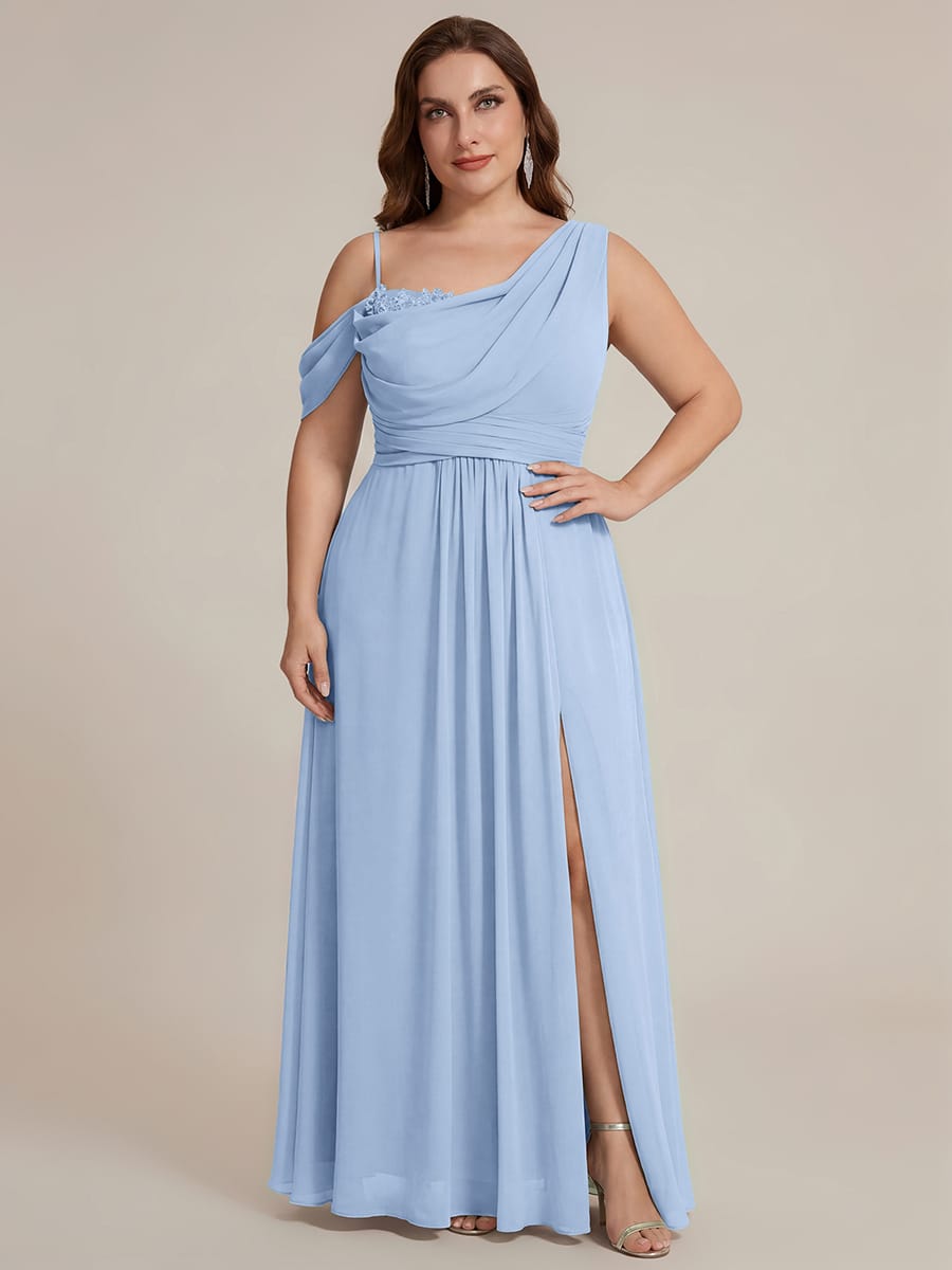 Thigh-High Slit Chiffon Sleeveless Dress #color_Ice Blue