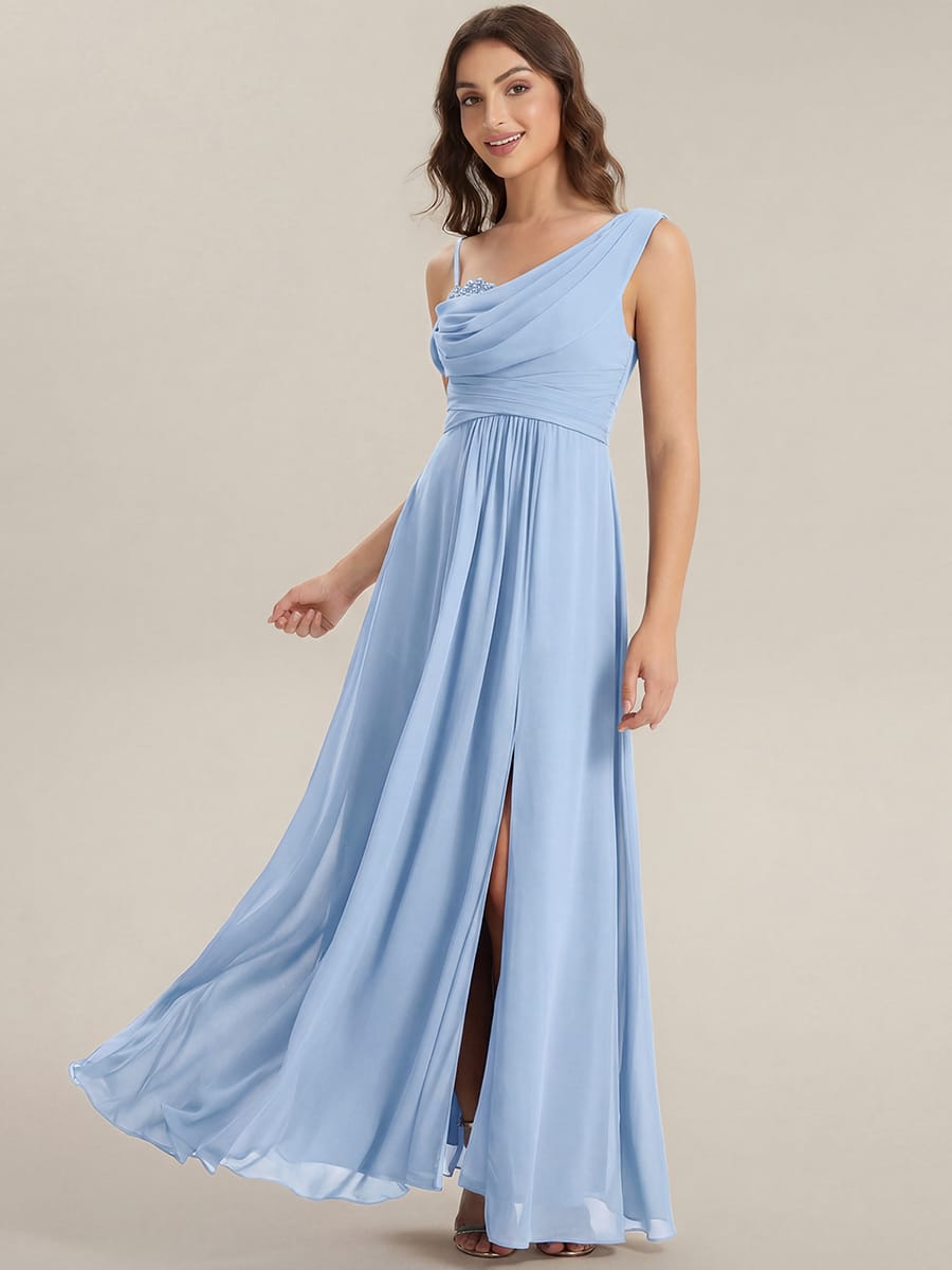 Thigh-High Slit Chiffon Sleeveless Dress #color_Ice Blue