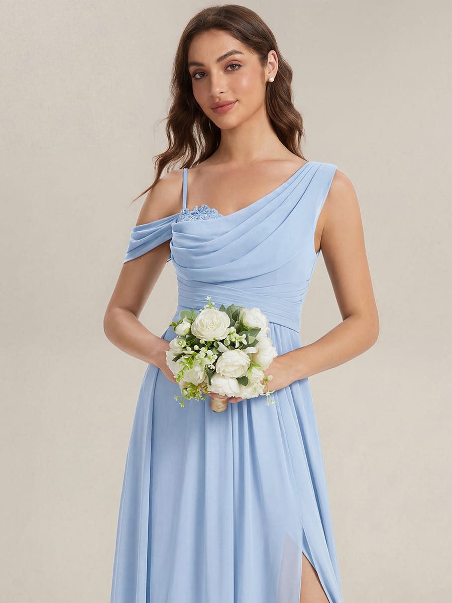Thigh-High Slit Chiffon Sleeveless Dress #color_Ice Blue