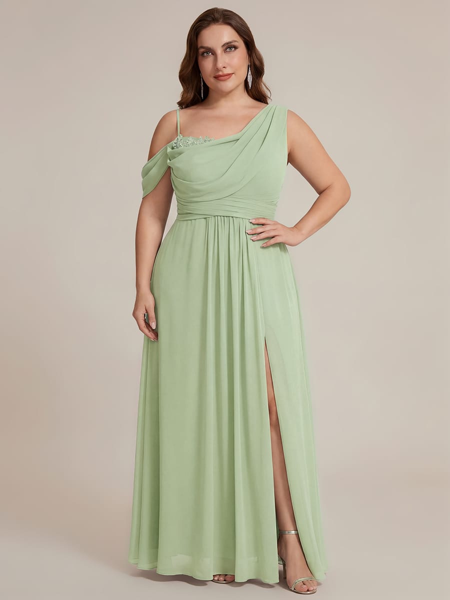 Thigh-High Slit Chiffon Sleeveless Dress #color_Mint Green