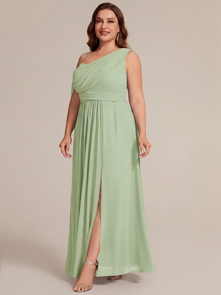 Thigh-High Slit Chiffon Sleeveless Dress #color_Mint Green