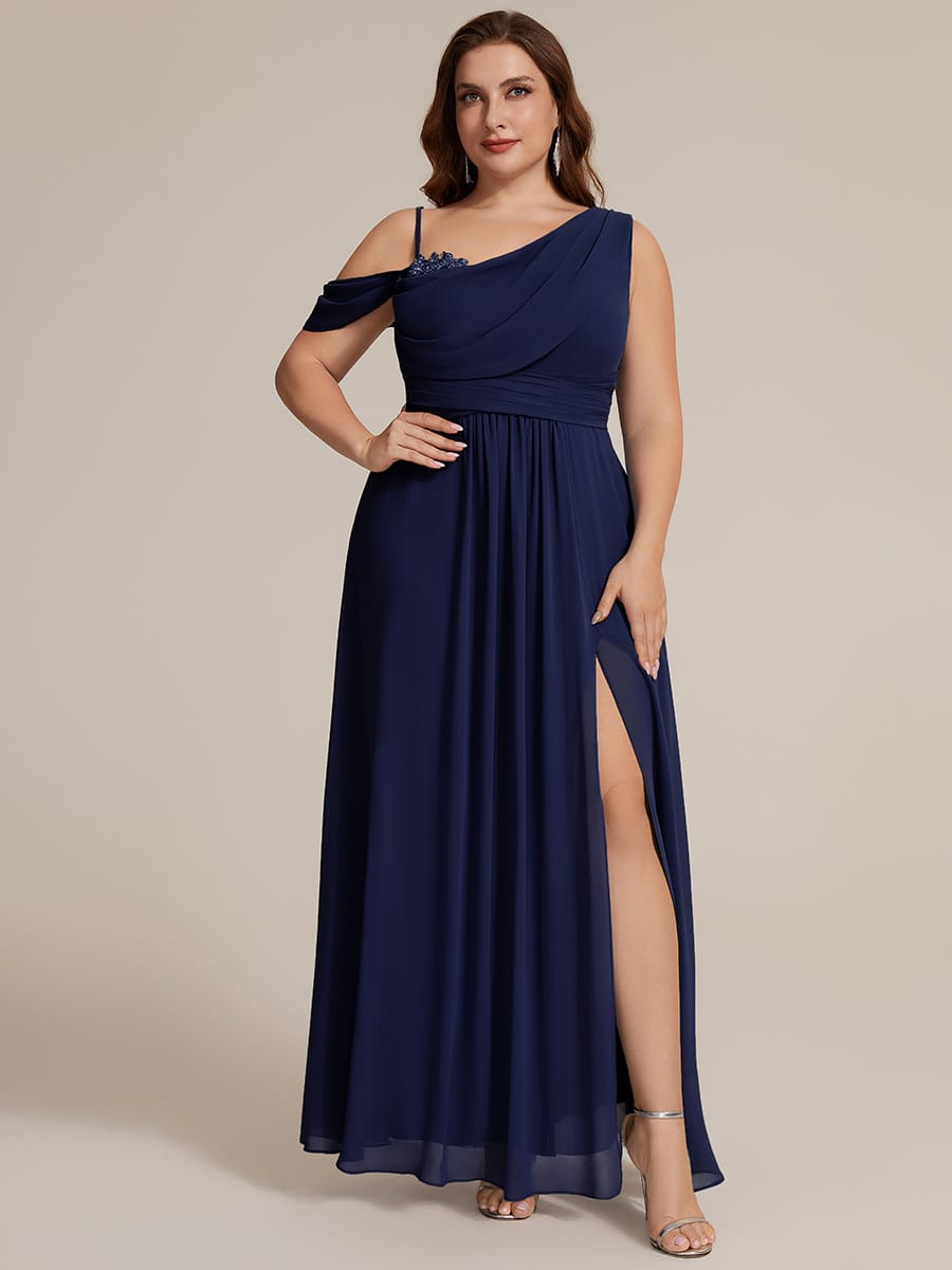 Thigh-High Slit Chiffon Sleeveless Dress #color_Navy Blue