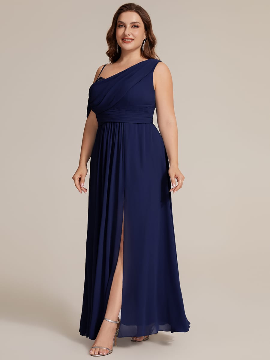 Thigh-High Slit Chiffon Sleeveless Dress #color_Navy Blue