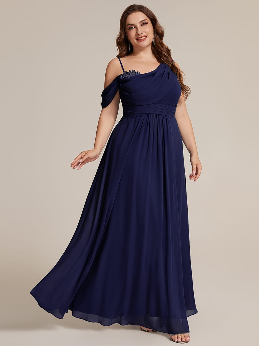 Thigh-High Slit Chiffon Sleeveless Dress #color_Navy Blue