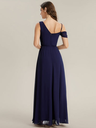 Thigh-High Slit Chiffon Sleeveless Dress #color_Navy Blue