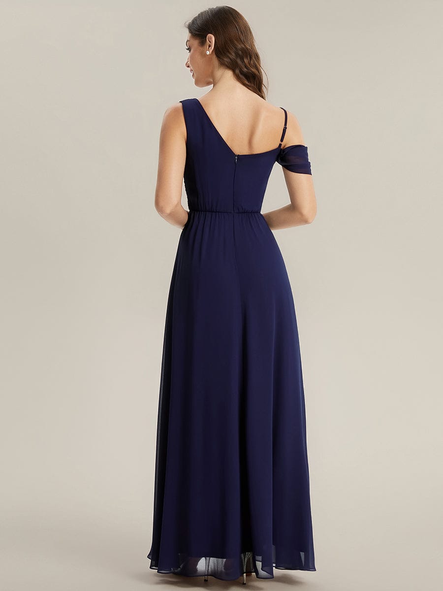 Thigh-High Slit Chiffon Sleeveless Dress #color_Navy Blue