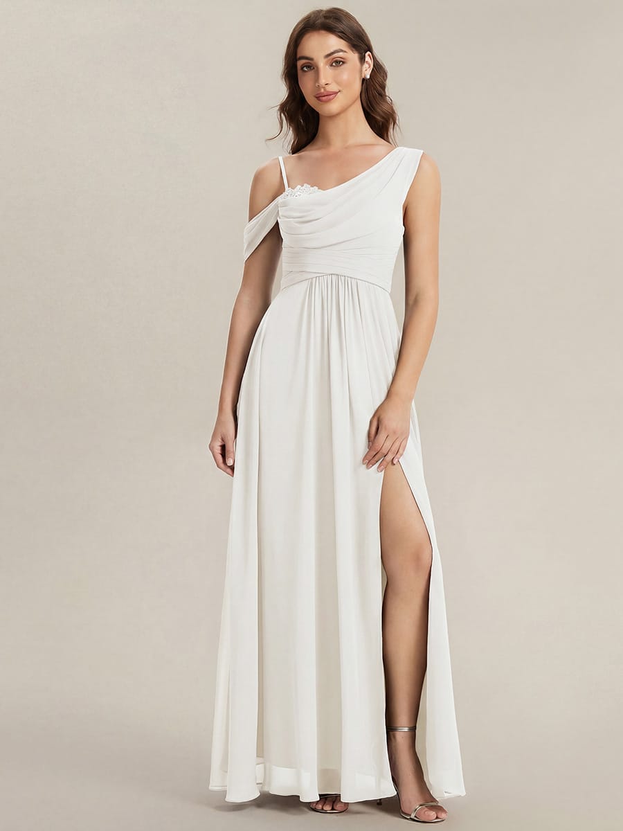 Thigh-High Slit Chiffon Sleeveless Dress #color_White