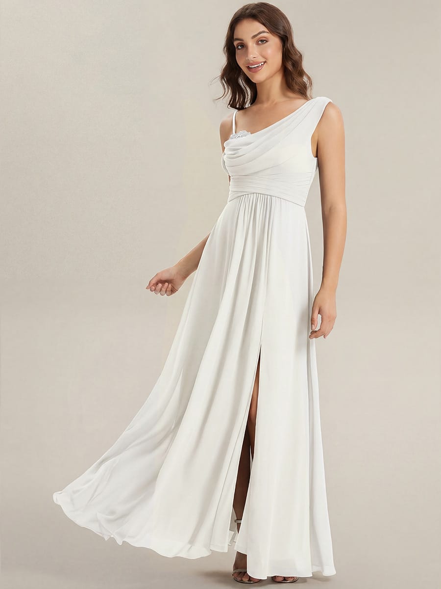 Thigh-High Slit Chiffon Sleeveless Dress #color_White