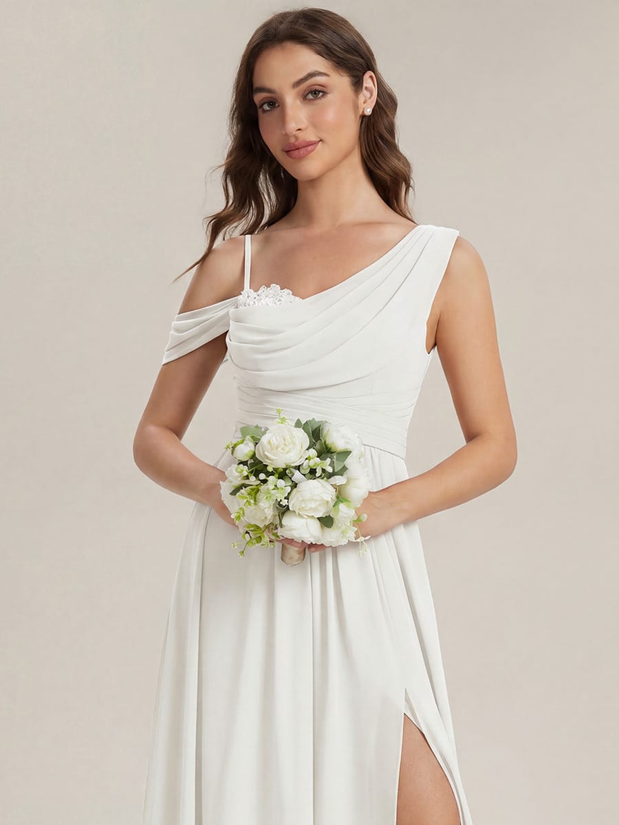 Thigh-High Slit Chiffon Sleeveless Dress #color_White