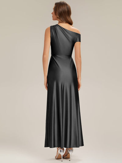 Convertible Satin Drop Shoulder Sleeve Dress #color_Black