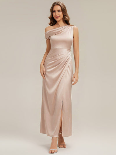 Convertible Satin Drop Shoulder Sleeve Dress #color_Champagne