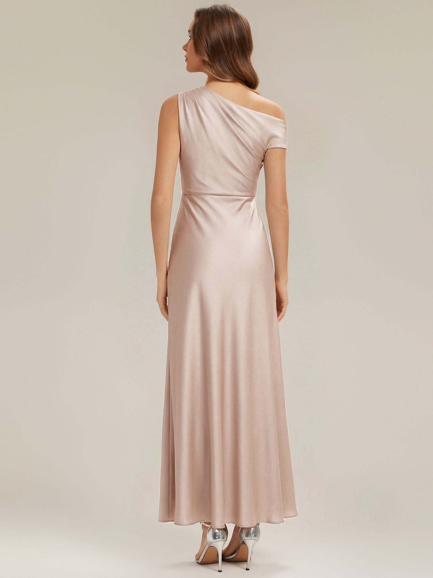 Convertible Satin Drop Shoulder Sleeve Dress #color_Champagne