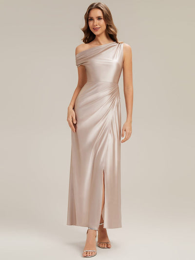 Convertible Satin Drop Shoulder Sleeve Dress #color_Champagne