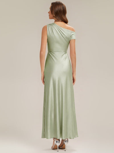 Convertible Satin Drop Shoulder Sleeve Dress #color_Sage Green