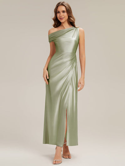 Convertible Satin Drop Shoulder Sleeve Dress #color_Sage Green