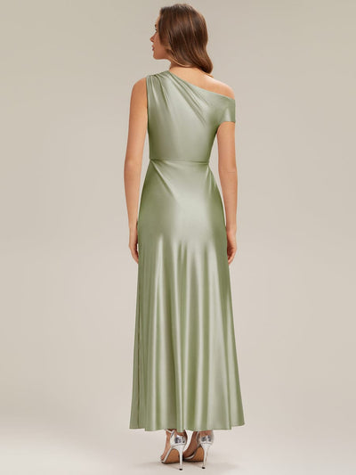 Convertible Satin Drop Shoulder Sleeve Dress #color_Sage Green