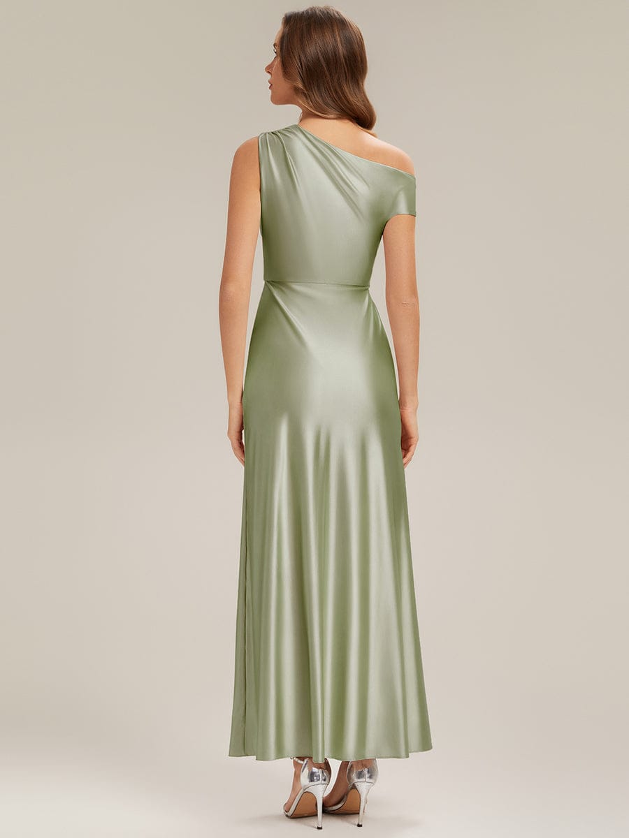Convertible Satin Drop Shoulder Sleeve Dress #color_Sage Green
