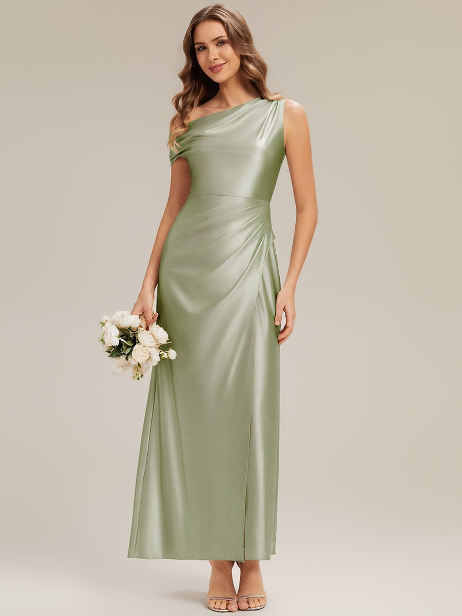 Convertible Satin Drop Shoulder Sleeve Dress #color_Sage Green