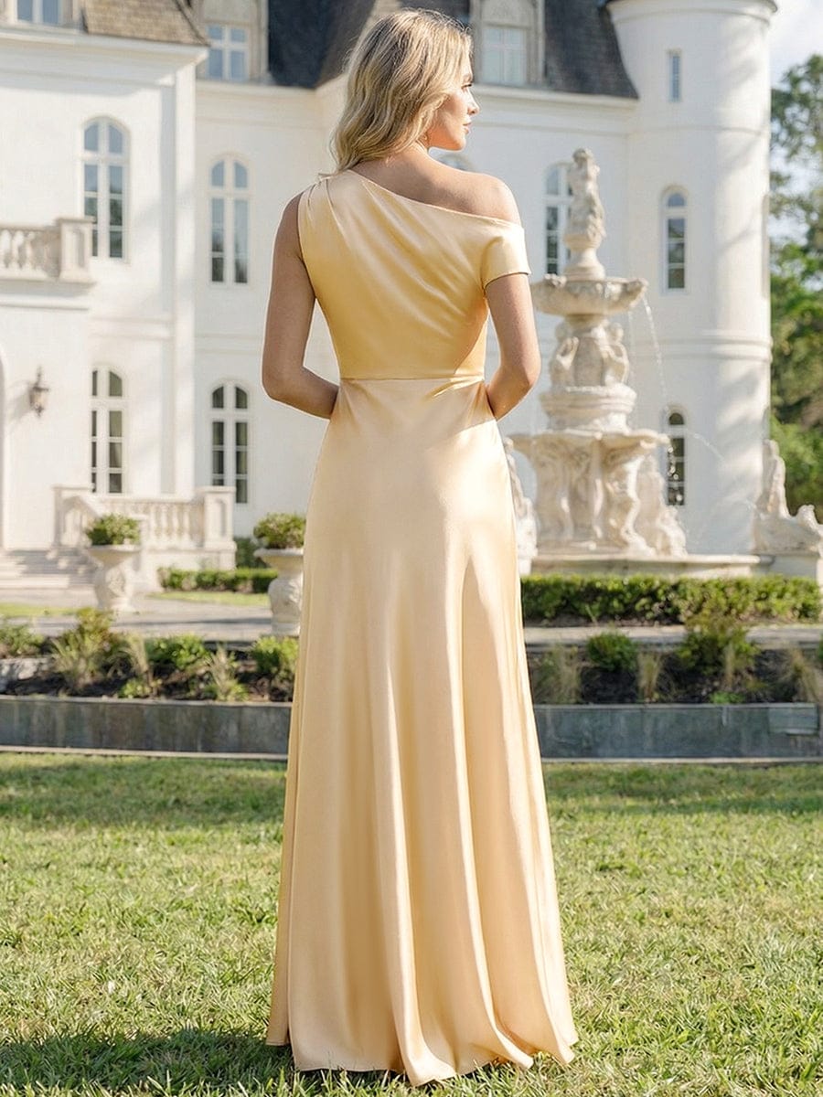 Convertible Satin Drop Shoulder Sleeve Dress #color_Yellow